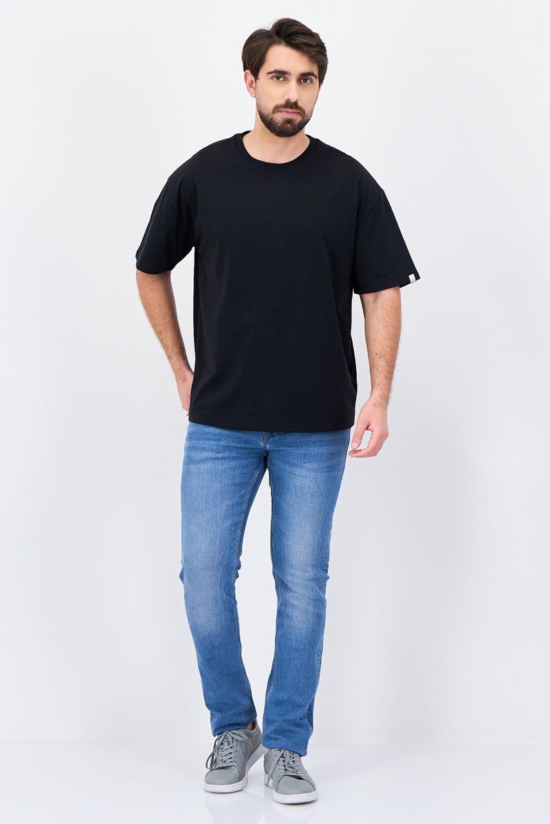 Fudo تي شيرت قصير الأكمام للرجال بتصميم فضفاض، أسود - Image 4