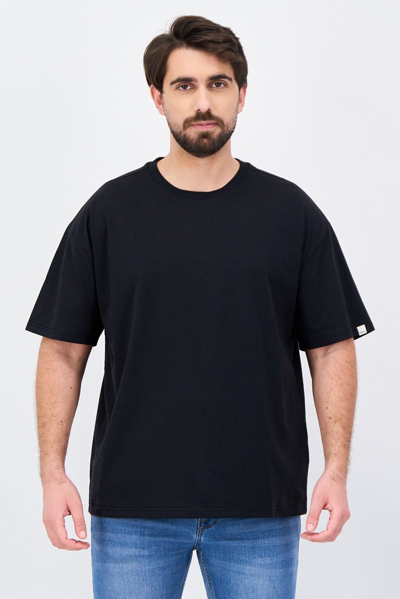 Fudo تي شيرت قصير الأكمام للرجال بتصميم فضفاض، أسود - Image 1