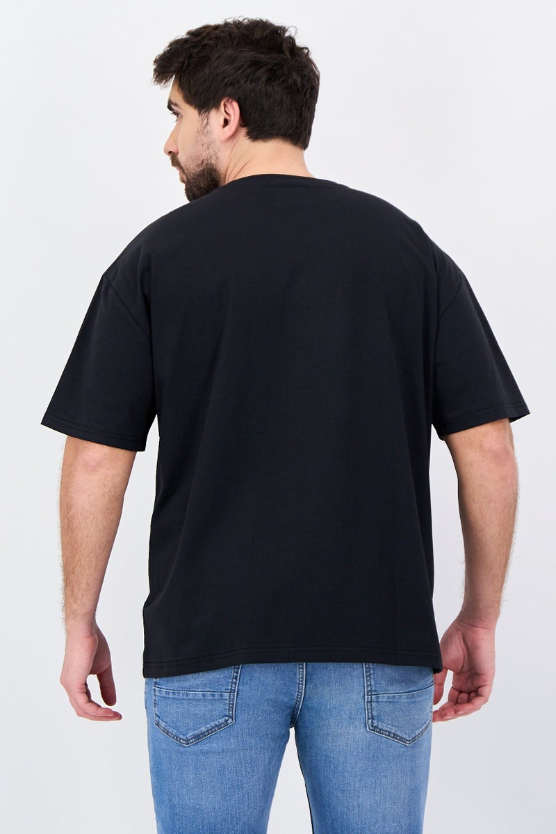 Fudo تي شيرت قصير الأكمام للرجال بتصميم فضفاض، أسود - Image 3