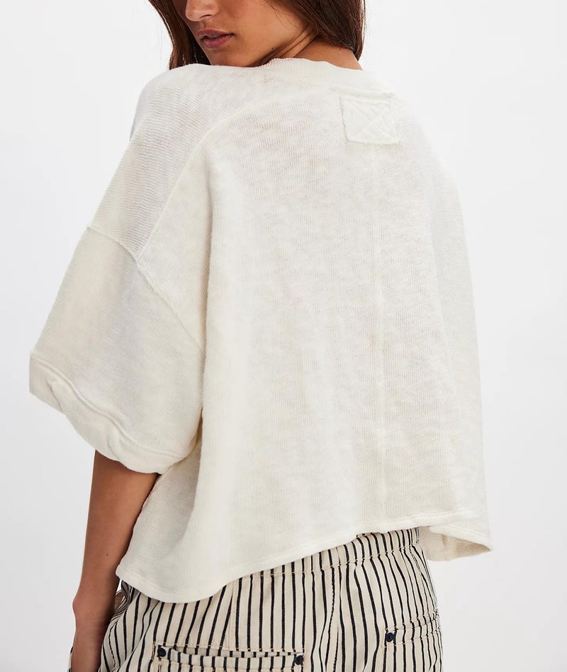 Foidiccx Womens Free Loose Fit Open Front Button Down People FP Dupes Tee Drop Shoulder 3/4 Half Wide Short Sleeve Sweatshirt Y2k Teen Girls Cute Going Out T Shirts Streetwear Sweater Cardigan Crop Tops - Image 5