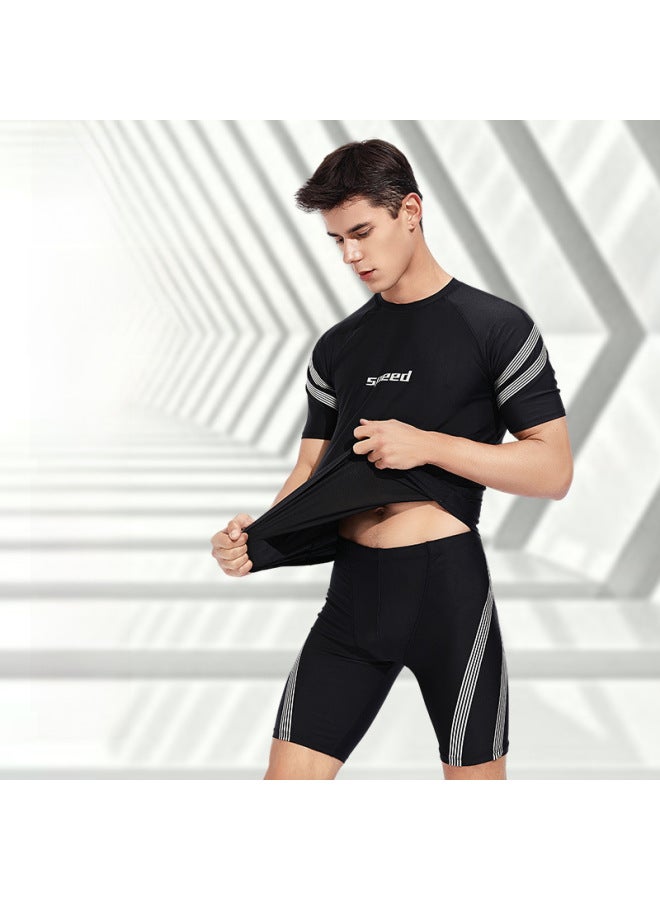 إسكدنيا Swimwear Men's Suit Anti-embarrassment Large Size Professional Swimming Trunks Adult Sunscreen Hot Spring Full Body Men's Swimwear Equipment-Color:62214+52204 Suit- - Image 2