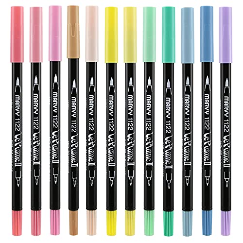 Marvy Uchida Uchida Of America Uchida 1122-12B Le Plume II Double-Ended Markers with Brush and Fine Tips, Pastel, Set of 12 - Image 3