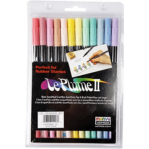 Marvy Uchida Uchida Of America Uchida 1122-12B Le Plume II Double-Ended Markers with Brush and Fine Tips, Pastel, Set of 12 - Image 2