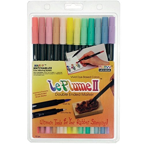 Marvy Uchida Uchida Of America Uchida 1122-12B Le Plume II Double-Ended Markers with Brush and Fine Tips, Pastel, Set of 12 - Image 4