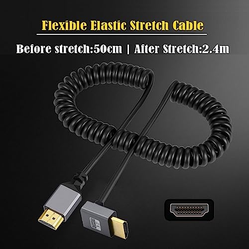 chenyang HDMI Stretch Coiled Cable HDMI 20 Type A Male to Male 90 Degree Down Angled 4K 60hz Extension Cable - Image 3