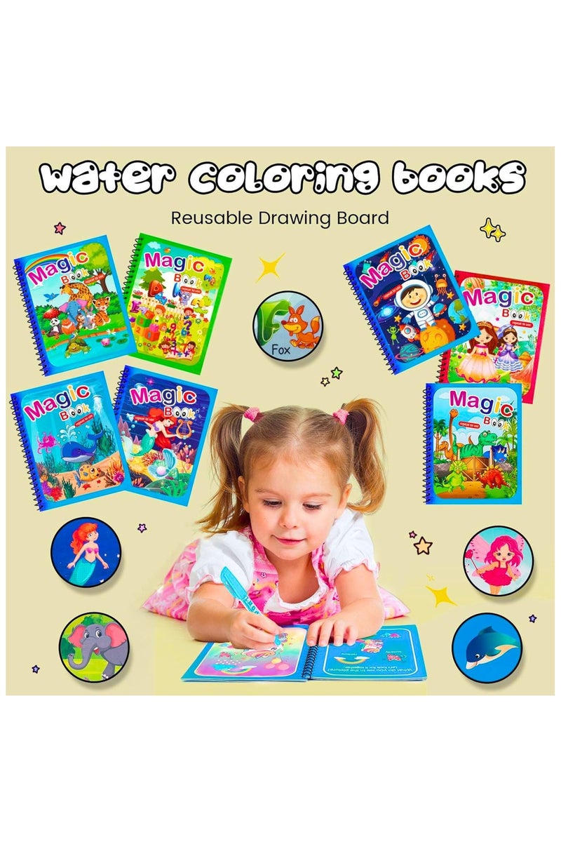 نيفيو مجموعة 12 كتاب تلوين بالماء للأطفال | كتب رسم سحرية قابلة لإعادة الاستخدام بمواضيع الديناصورات والحيوانات والمحيط والفضاء | ألعاب تعليمية وهدايا للأطفال - Image 2