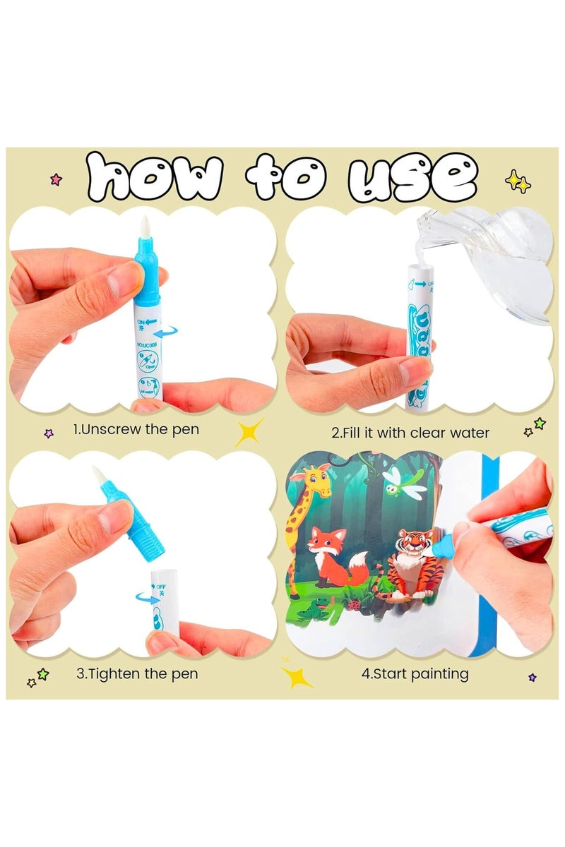 نيفيو مجموعة 12 كتاب تلوين بالماء للأطفال | كتب رسم سحرية قابلة لإعادة الاستخدام بمواضيع الديناصورات والحيوانات والمحيط والفضاء | ألعاب تعليمية وهدايا للأطفال - Image 3