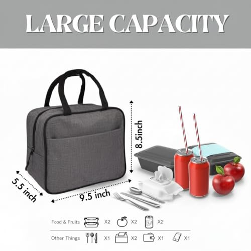 Hollerich Lunch Bag for Unisex Reusable Insulated Lunch Bags Water-Resistant, Leakproof ,Insulated Lunch Box Tote with Large Capacity, Cooler Lunch Container for Office,College & School 6 liters (Nylon)-Grey - Image 2