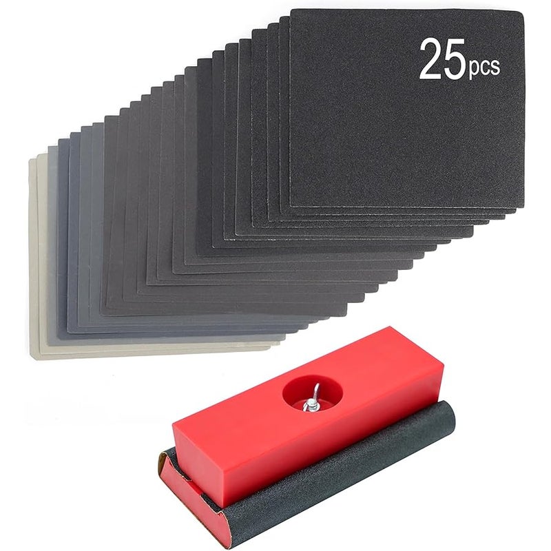 scottchen PRO Hand Sanding Blocks Auto Body, Sandpaper Woodworking Furniture Sander Hand Tool with 25pcs Sandpaper, Grit 120 to 3000 - Image 1