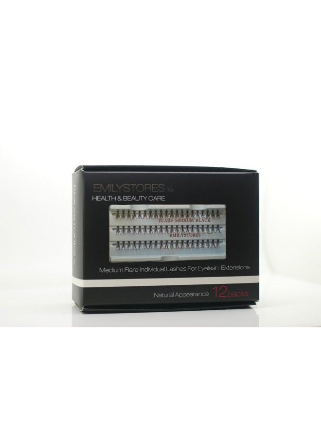 EMILYSTORES 12 Packs Eyelashes Natural Individual Lashes Plant Flare Medium Eyelash 12mm Black For Eye Lash Extensions Lashes-Knotted(12MM,Medium Lashes) - Image 3