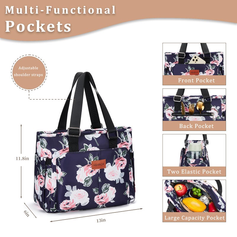 HSHRICH Lunch Bag Lunch Box Women - Large Tote Lunch Bags Men Women: Leakproof Insulated Lunch Cooler Bag for Adults, Peony 14L - Image 2