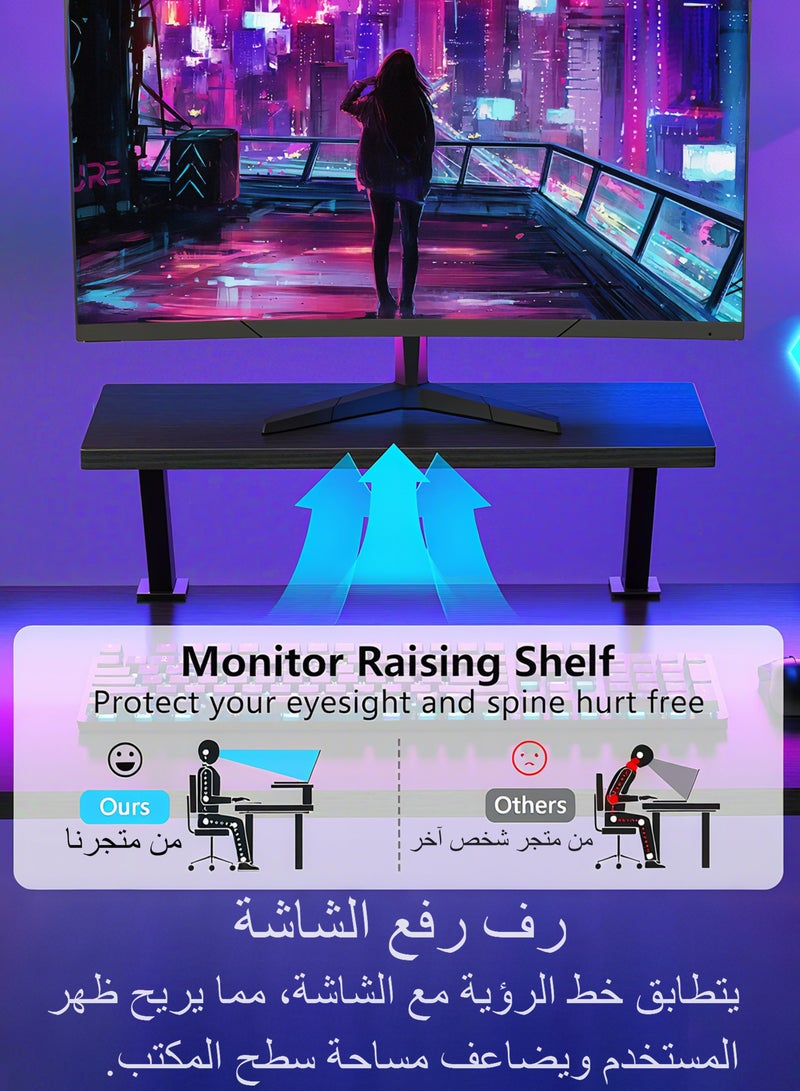 ويمارت طاولة قيمنق مكتب كمبيوتر طاولة على شكل حرف L،مكتب زاوية مع حامل شاشة،طاولة مكتب مناسب للمنزل والمكتب والسكن الجامعي،أسود - Image 3