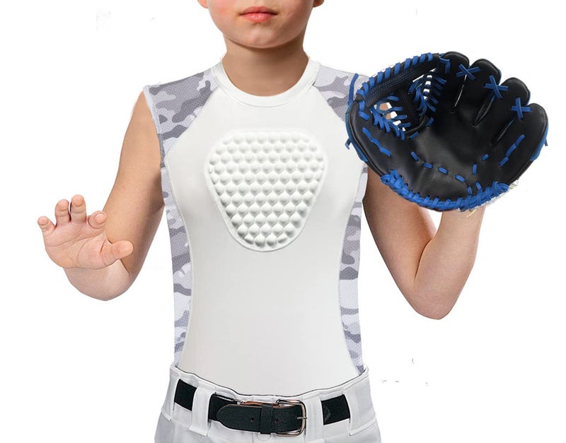Youth Chest Protector, Heart-Guard/Sternum Protection Shirt for Baseball, Football, T Ball, Lacrosse u0026 Goalies (Medium, White/Camo (Crewneck)) - Image 3