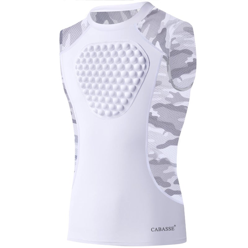 Youth Chest Protector, Heart-Guard/Sternum Protection Shirt for Baseball, Football, T Ball, Lacrosse u0026 Goalies (Medium, White/Camo (Crewneck)) - Image 1
