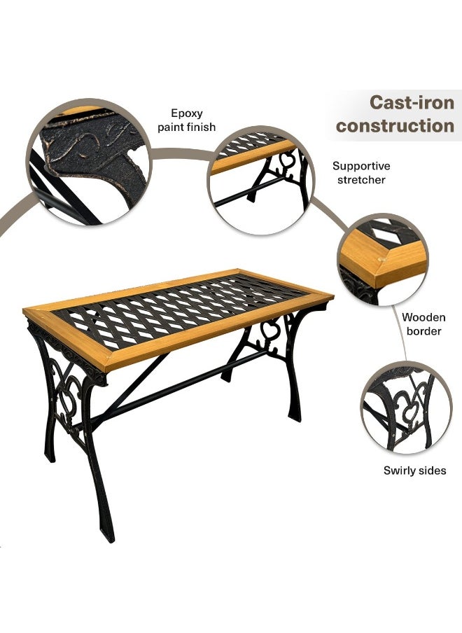Pan Home Osuka Outdoor Cast Iron And Wooden Table - Brown  - Image 3