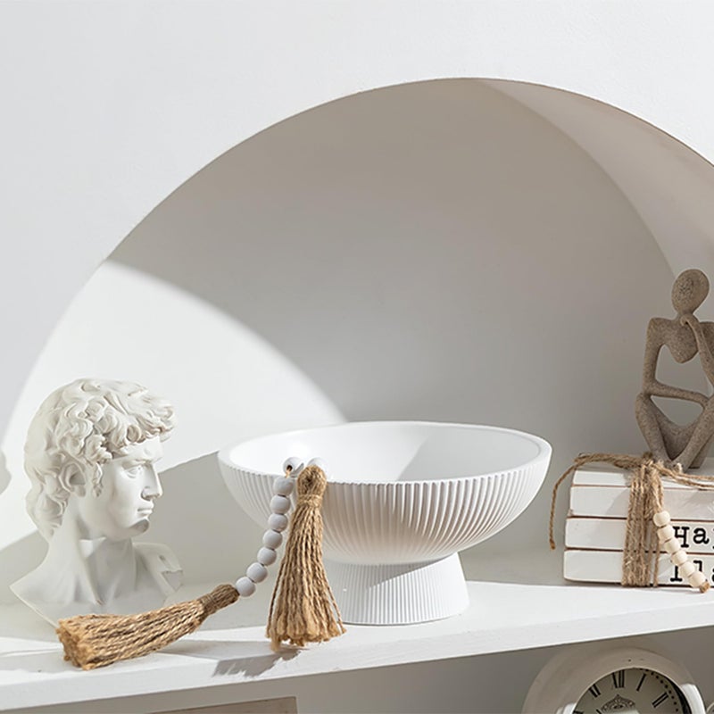 Hanobe Decorative Bowl Entryway Table: 8â€œ Coffee Table Decor for White Fluted Dough Pedestal Bowls - Modern Farmhouse Decor Bowl for Pottery Barn - Footed Key Holder for Home Kitchen Counter - Image 5