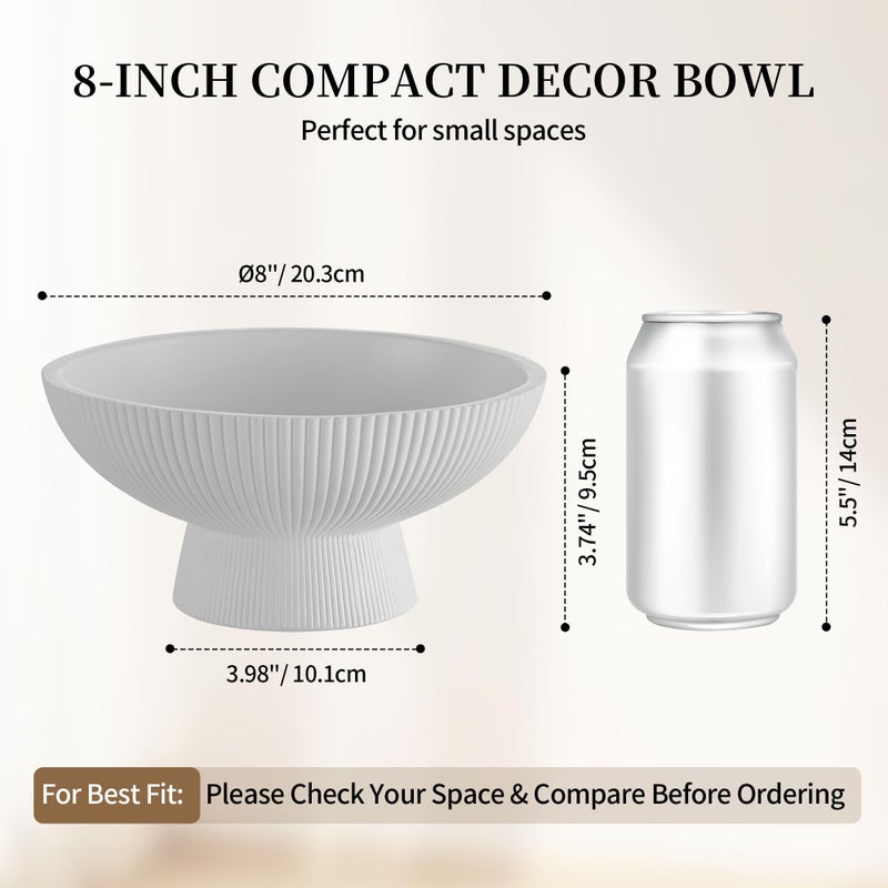 Hanobe Decorative Bowl Entryway Table: 8â€œ Coffee Table Decor for White Fluted Dough Pedestal Bowls - Modern Farmhouse Decor Bowl for Pottery Barn - Footed Key Holder for Home Kitchen Counter - Image 4