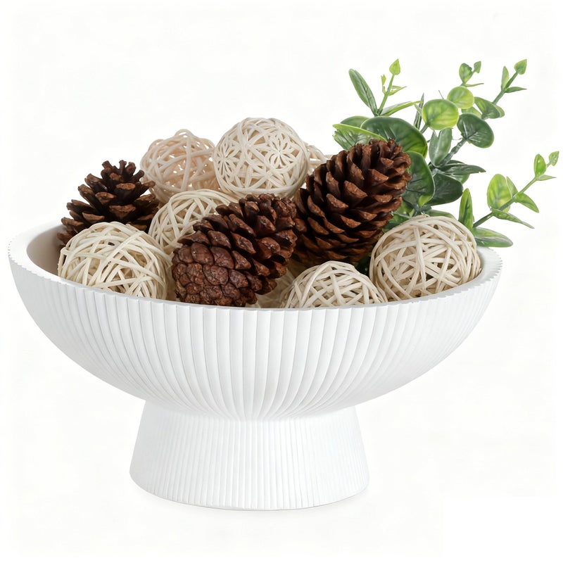 Hanobe Decorative Bowl Entryway Table: 8â€œ Coffee Table Decor for White Fluted Dough Pedestal Bowls - Modern Farmhouse Decor Bowl for Pottery Barn - Footed Key Holder for Home Kitchen Counter - Image 1