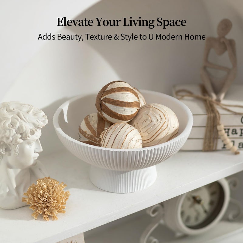 Hanobe Decorative Bowl Entryway Table: 8â€œ Coffee Table Decor for White Fluted Dough Pedestal Bowls - Modern Farmhouse Decor Bowl for Pottery Barn - Footed Key Holder for Home Kitchen Counter - Image 2