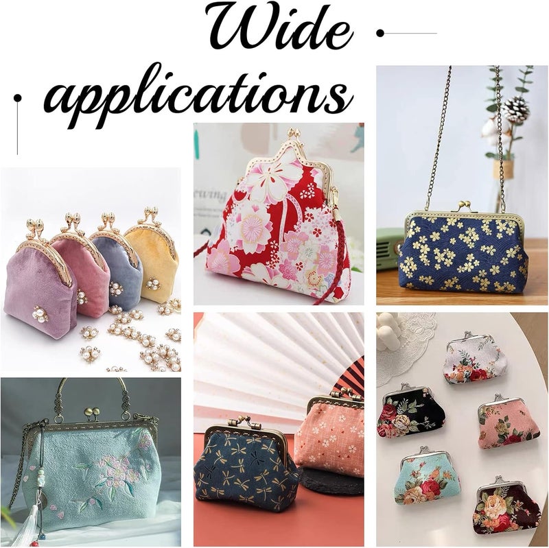 klarako 110pcs DIY Purse Sewing Craft Kit, Retro Coin Bag Making Materials Set Handmade Wallet Making Set Includes Kiss Clasp Lock Cotton Craft Fabric Needles Sewing Threads - Image 3