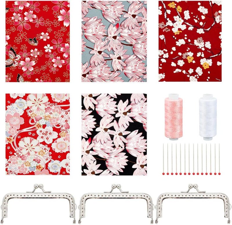 klarako 110pcs DIY Purse Sewing Craft Kit, Retro Coin Bag Making Materials Set Handmade Wallet Making Set Includes Kiss Clasp Lock Cotton Craft Fabric Needles Sewing Threads - Image 1