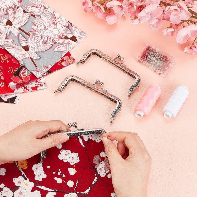klarako 110pcs DIY Purse Sewing Craft Kit, Retro Coin Bag Making Materials Set Handmade Wallet Making Set Includes Kiss Clasp Lock Cotton Craft Fabric Needles Sewing Threads - Image 5