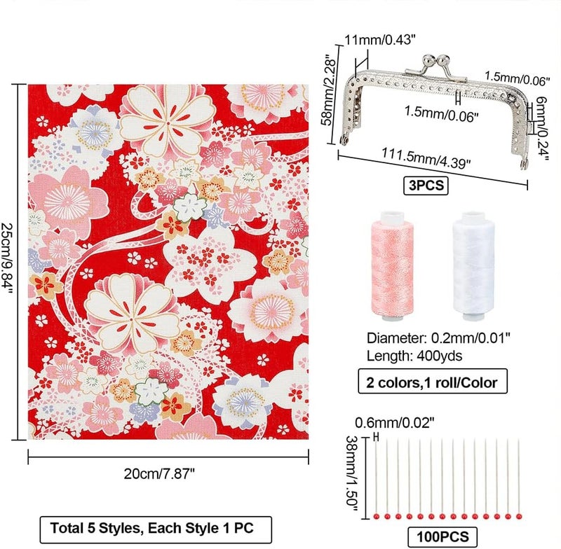 klarako 110pcs DIY Purse Sewing Craft Kit, Retro Coin Bag Making Materials Set Handmade Wallet Making Set Includes Kiss Clasp Lock Cotton Craft Fabric Needles Sewing Threads - Image 4