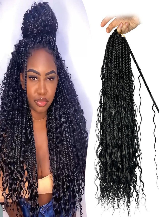 Opini Boho Box Braid Crochet Hair 8 Packs Goddess Box Braids Bohemian Crochet Braids Pre Looped for Black Women with Curly Ends Hair Extensions (1B# 18Inch) - Image 1
