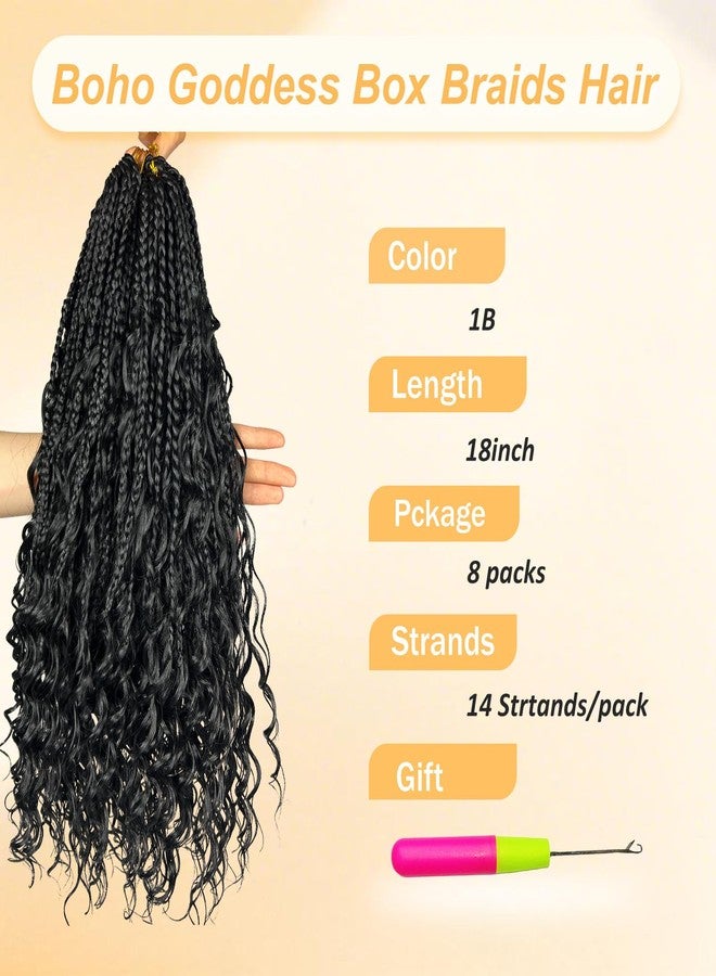 Opini Boho Box Braid Crochet Hair 8 Packs Goddess Box Braids Bohemian Crochet Braids Pre Looped for Black Women with Curly Ends Hair Extensions (1B# 18Inch) - Image 4