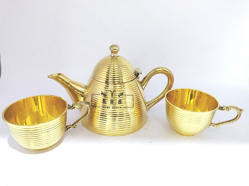 KBB 100 Brass Tea Set Rocket Linning 2 Cup1 Kettele Home DCOR 2021 Gift 125 ml125 ml250 ml - Image 1