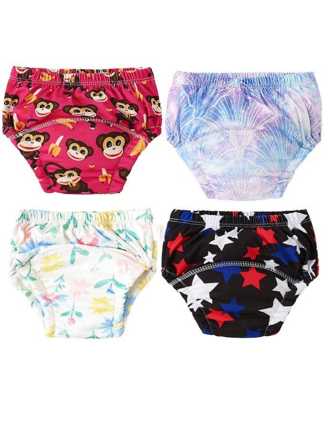 ملابس داخلية للتدريب على استخدام المرحاض، 4 قطع، سراويل حفاضات ناعمة وجيدة التهوية بطبعة كرتونية للاستخدام النهاري والليلي، سراويل تدريب للجنسين بتصميمات حيوانات وزهور لطيفة، سراويل للاستخدام مرة واحدة في جميع المواسم لسهولة العناية بالغسيل اليدوي، ومنع الحوادث (مقاس كبير) - Image 1