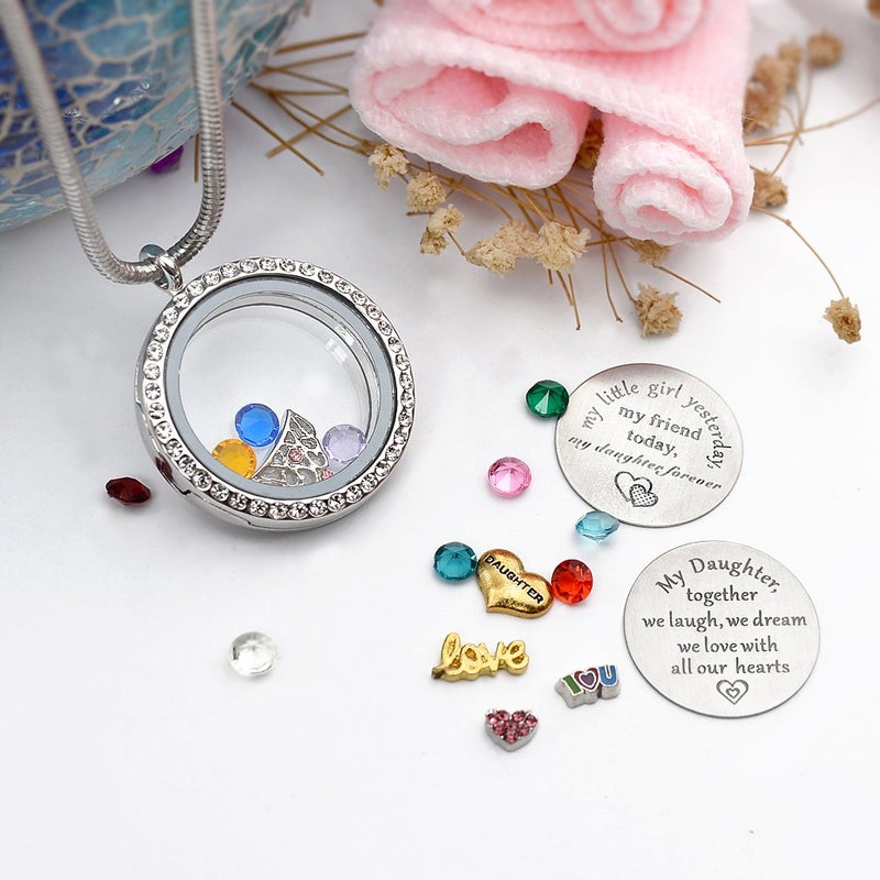 Beffy Best Gifts for Daughter from Mom Dad, Living Memory Floating Locket Pendant Necklace with Charms & Birthstones for Mother Mama Mammy Daddy - Image 4