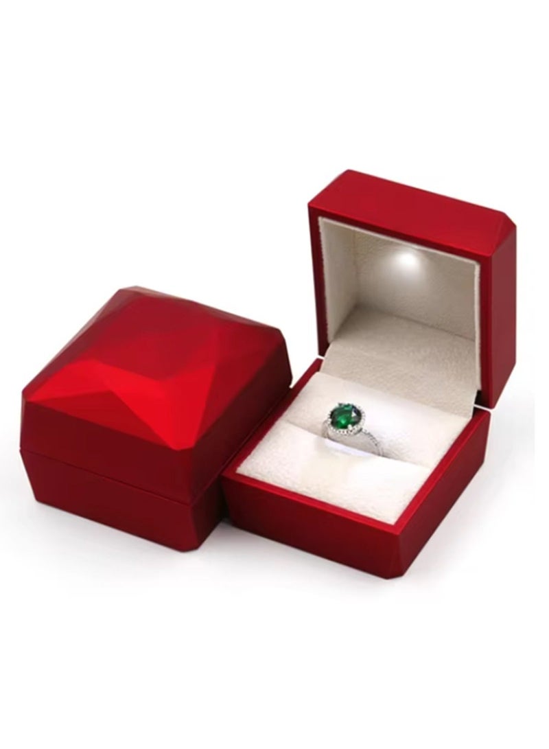 LED Red Ring Box for Proposal - Wedding - Engagement - Luxury Arc Shaped Top Design LED Ring Jewelry Gift Box with Light for Men for Women. (Red) - Image 2