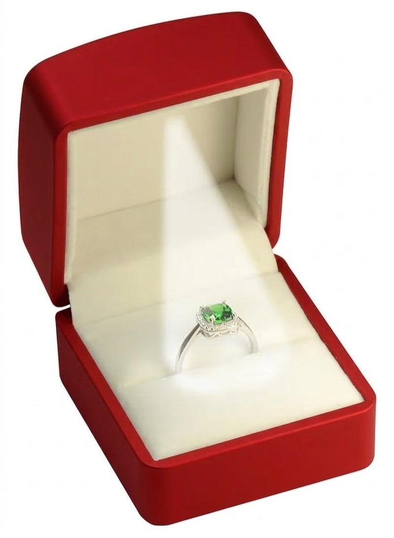 LED Red Ring Box for Proposal - Wedding - Engagement - Luxury Arc Shaped Top Design LED Ring Jewelry Gift Box with Light for Men for Women. (Red) - Image 1