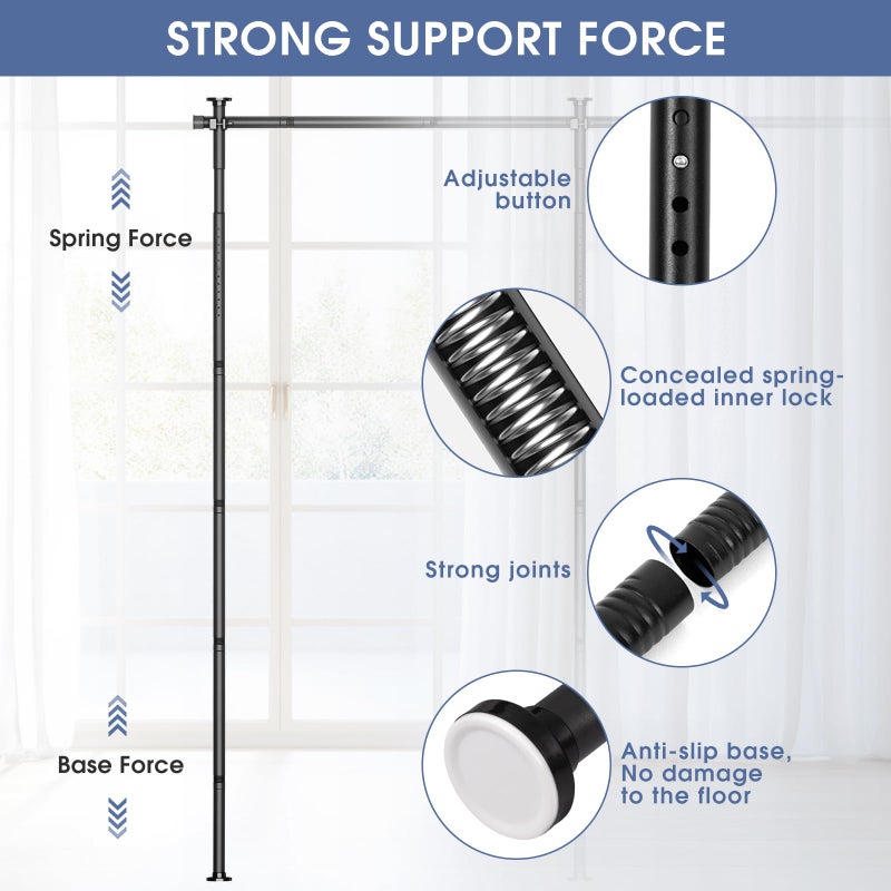 AKTOP Room Divider, No Drilling Curtain Tension Rods Wall Divider for Room Separation, 4-10ft(H) 30-147"(W) Adjustable, Heavy Duty Floor to Ceiling Space Separator Privacy Dividers for Rooms, Black - Image 3