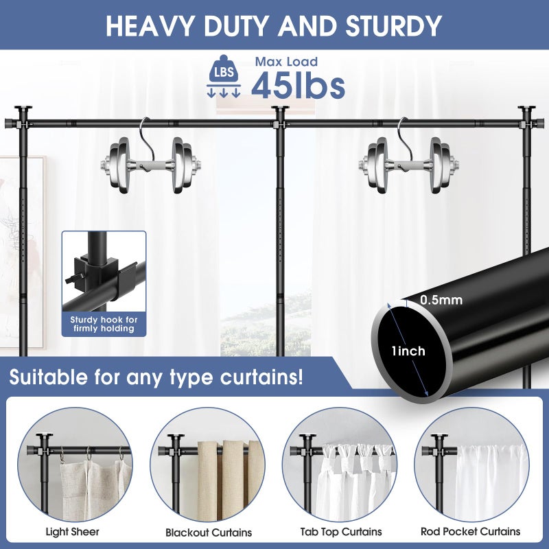 AKTOP Room Divider, No Drilling Curtain Tension Rods Wall Divider for Room Separation, 4-10ft(H) 30-147"(W) Adjustable, Heavy Duty Floor to Ceiling Space Separator Privacy Dividers for Rooms, Black - Image 4