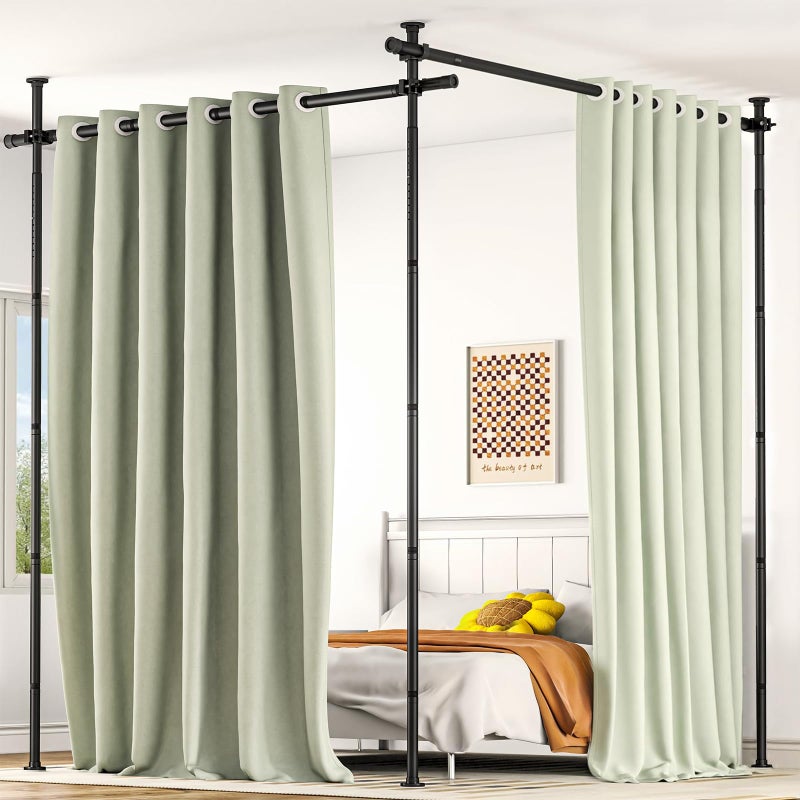 AKTOP Room Divider, No Drilling Curtain Tension Rods Wall Divider for Room Separation, 4-10ft(H) 30-147"(W) Adjustable, Heavy Duty Floor to Ceiling Space Separator Privacy Dividers for Rooms, Black - Image 1