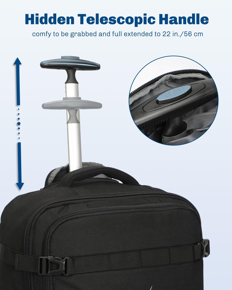 Hynes Eagle Rolling Backpack 42L Backpack with Wheels Airline Approved Carry on Luggage Laptop Travel Suitcase Bag for Women Men Jet Black - Image 3