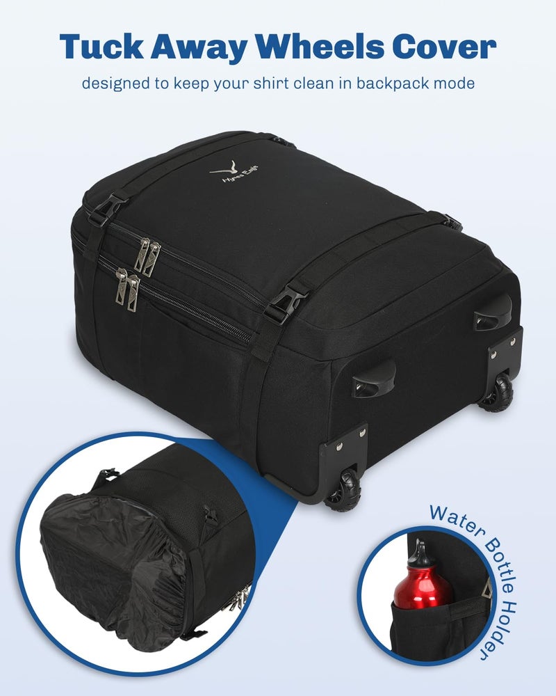 Hynes Eagle Rolling Backpack 42L Backpack with Wheels Airline Approved Carry on Luggage Laptop Travel Suitcase Bag for Women Men Jet Black - Image 5