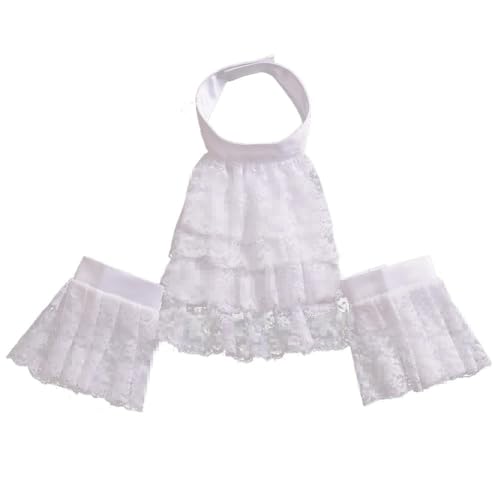 BLESSUME White Colonial Lace Jabot Cuffs Set Costume Accessory Big White Jabot Cuffs Set - Image 1