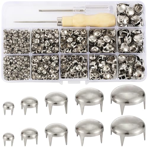 YORANYO 1220 Pcs Assorted Sizes Studs for Clothing Leather Rivets Round Dome Studs and Spikes Prong Studs Kit for Leather Craft Clothing Belts Bags Shoes Bracelets Dog Collar Accessories (Silver) - Image 1