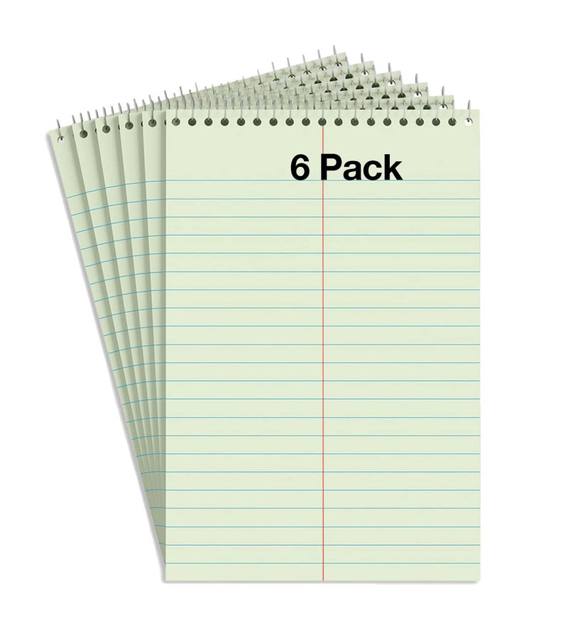 Manaloom Steno Pads Notebooks, Top Bound Spiral Steno Book - Gregg Ruled, Green Tint, 80 Sheets Per Notepad - 6 x 9 Inch - Great for Note-taking and Making to-do Lists - 6 Pack - Image 1