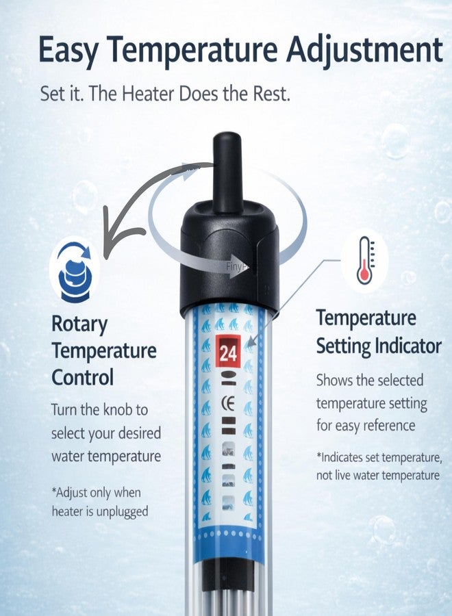 سخان حوض أسماك FinyPetz بقوة 300 واط | سخان مياه لحوض أسماك زجاجي قابل للغمر بالكامل مع تحكم قابل للتعديل في درجة الحرارة | مناسب لأحواض المياه العذبة والاستوائية حتى عمق 4-6 أقدام - Image 2