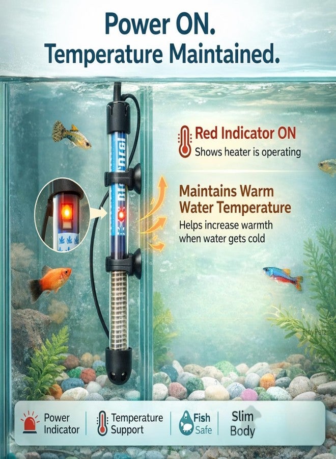 سخان حوض أسماك FinyPetz بقوة 300 واط | سخان مياه لحوض أسماك زجاجي قابل للغمر بالكامل مع تحكم قابل للتعديل في درجة الحرارة | مناسب لأحواض المياه العذبة والاستوائية حتى عمق 4-6 أقدام - Image 3