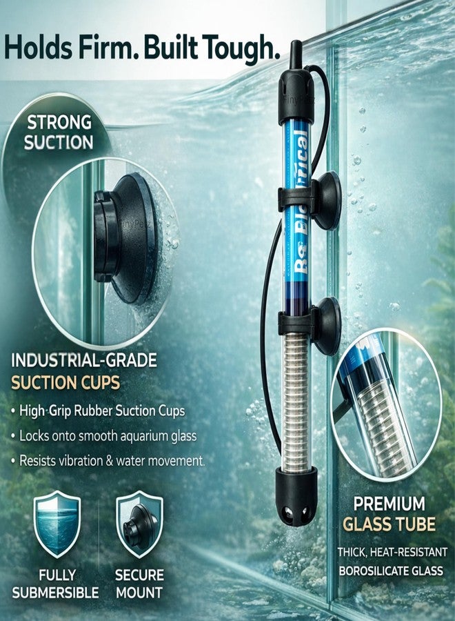 سخان حوض أسماك FinyPetz بقوة 300 واط | سخان مياه لحوض أسماك زجاجي قابل للغمر بالكامل مع تحكم قابل للتعديل في درجة الحرارة | مناسب لأحواض المياه العذبة والاستوائية حتى عمق 4-6 أقدام - Image 4