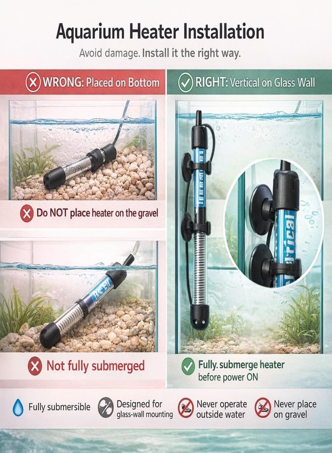 سخان حوض أسماك FinyPetz بقوة 300 واط | سخان مياه لحوض أسماك زجاجي قابل للغمر بالكامل مع تحكم قابل للتعديل في درجة الحرارة | مناسب لأحواض المياه العذبة والاستوائية حتى عمق 4-6 أقدام - Image 5