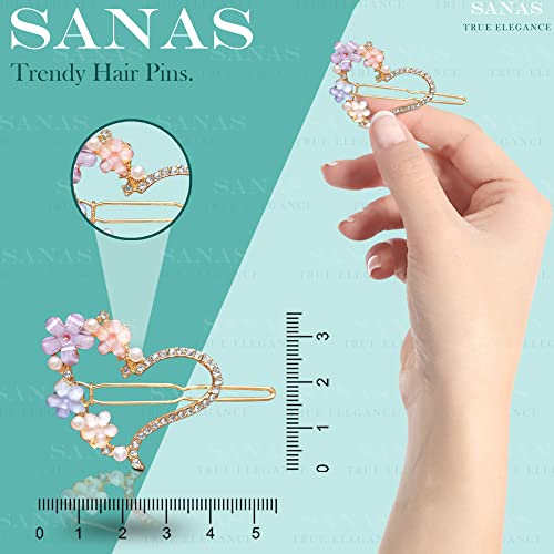 Sanas girls hair accessories 4Pcs fancy hair pins fashion pins rhinestone metal hair pin decorative hair clips fancy geometric shape cute hair pins 4Pcs - Image 2