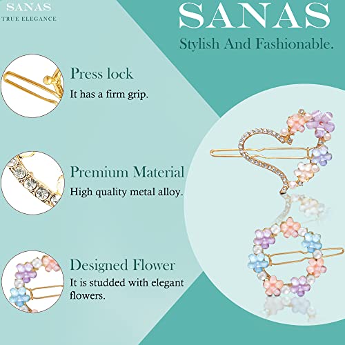 Sanas girls hair accessories 4Pcs fancy hair pins fashion pins rhinestone metal hair pin decorative hair clips fancy geometric shape cute hair pins 4Pcs - Image 3