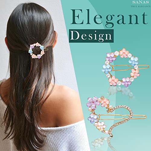 Sanas girls hair accessories 4Pcs fancy hair pins fashion pins rhinestone metal hair pin decorative hair clips fancy geometric shape cute hair pins 4Pcs - Image 5