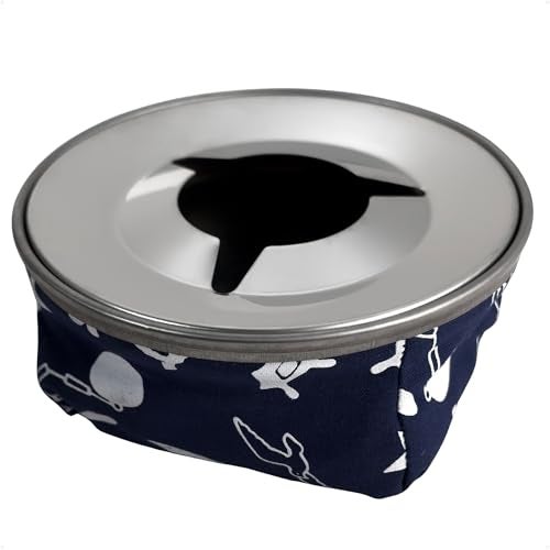 Five Oceans Marine Windproof Ashtray, Blue, 4-1/8-Inch Diameter, Ash Tray Stainless Steel and Blue Fabric for Boats, Outdoor and Patio Activities - FO101 - Image 1